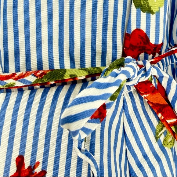 Monteau Girl Blue Stripe Floral Casual Dress Size 6 Ruffle Sleeve Lace Decor - Picture 6 of 11